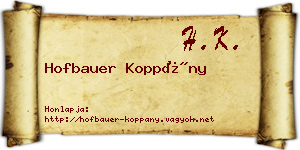 Hofbauer Koppány névjegykártya